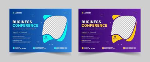 Creative horizontal business conference flyer template, Modern online live webinar meeting or technology conference invitation banner design layout background design vector