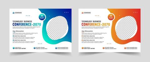 Creative technology conference webinar flyer template and business event banner invitation layout design in a4 size page, Online webinar, meeting or training promotion banner vector