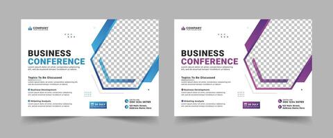 Corporate horizontal business conference flyer template and business event banner invitation layout design vector