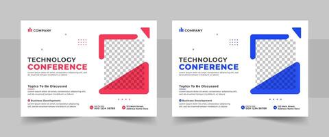 Modern technology conference webinar template and business event invitation flyer layout design, Online webinar, meeting or training promotion banner, vector