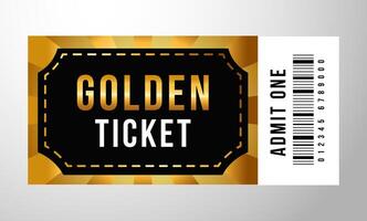 Golden ticket template. Exclusive gold admit one event and performance ticket. Luxury tickets for VIP members, VIP pass, vector