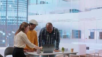 Business owner exchanging ideas with realtor and contractor during an office tour, real estate agents securing a new leasing contract with an entrepreneur. Reaching a rental agreement. Camera B. video