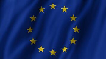 3D rendering of European Union flag used as symbol of representative democracy alliance organization. Waving animation of EU blue national flag with yellow stars in center video