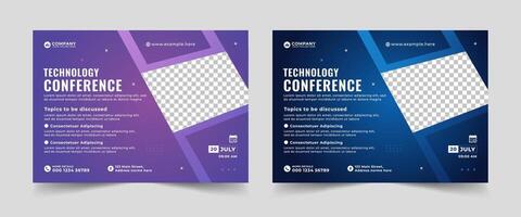 Creative technology conference webinar flyer template and business event banner invitation layout design in a4 size page, Online webinar, meeting or training promotion banner, etc vector
