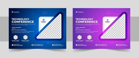 Corporate horizontal business conference flyer template or online webinar and business event banner invitation layout design in a4 size vector