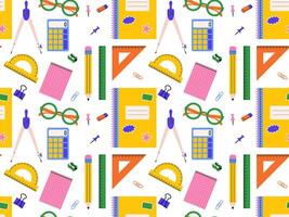 Repeating pattern of education supplies in a seamless background for back to school and student designs vector