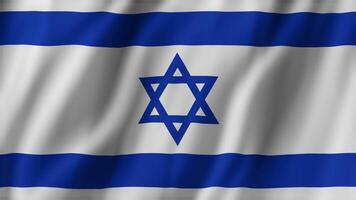 Seamless loop animation of Israeli flag featuring two horizontal blue stripes and blue Star of David in center. 3D rendering of national flag of Israel waving and fluttering in wind video