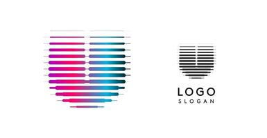 Abstract wide letter U, logo with horizontal gradient lines, dynamic gradient logotype for tech companies, software development, and innovative brands. illustration. vector