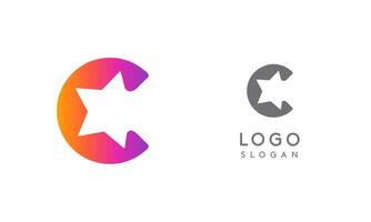 Letter c star, vibrant gradient colored logo for media, entertainment, technology, startup, social networking, communication, digital marketing industries. illustration vector
