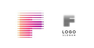 Abstract wide letter F, logo with horizontal gradient lines, dynamic gradient logotype for tech companies, software development, and innovative brands. illustration. vector