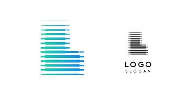 Abstract wide letter L, logo with horizontal gradient lines, dynamic gradient logotype for tech companies, software development, and innovative brands. illustration. vector