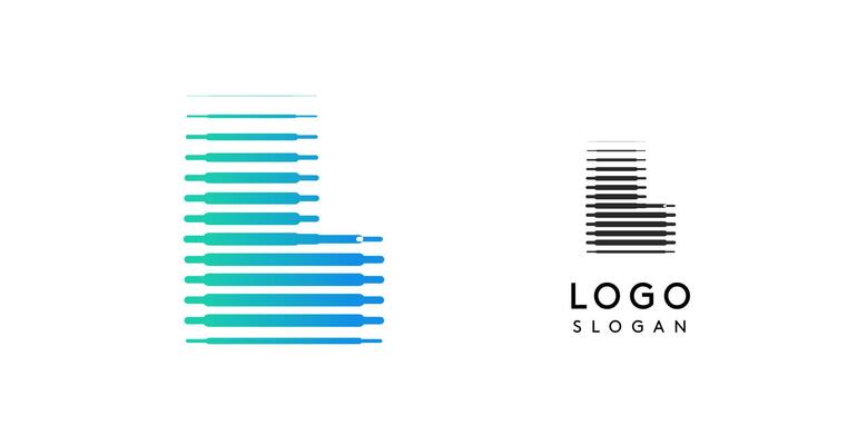 Abstract wide letter L, logo with horizontal gradient lines, dynamic gradient logotype for tech companies, software development, and innovative brands. illustration.