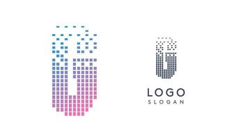 Pixelated Letter G transitioning into scattered pixels with gradient colors creating modern, digital effect like equalizer. Abstract logo for tech software and digital media. illustration. vector