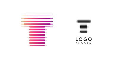 Abstract wide letter T, logo with horizontal gradient lines, dynamic gradient logotype for tech companies, software development, and innovative brands. illustration. vector