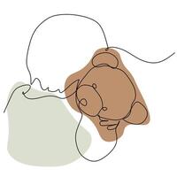 Kid hugging teddy bear. Hand drawn continuous line illustration with Abstract color Shapes. Outline drawing child and toy. National Hug day template for postcard, banner, t shirt printing. vector