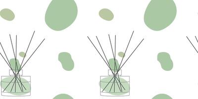 Aromatherapy seamless pattern. Aroma diffuser, essential oil for home. outline, line art illustration concept with Color Abstract shape. Glass Jar Different with Wooden Bamboo Aroma Sticks vector