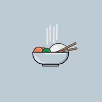 A bowl of food with chopsticks and steam rising from it. The bowl is filled with various food items, including carrots, and the steam suggests that the food is hot and fresh vector