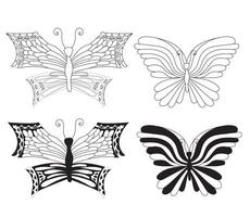 Simple butterflies. Small set in two styles, doodle and silhouette. illustration isolated on white background. vector