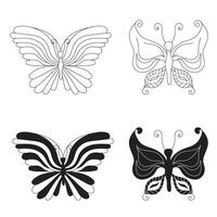 Simple butterflies. Small set in two styles, doodle and silhouette. illustration isolated on white background. vector
