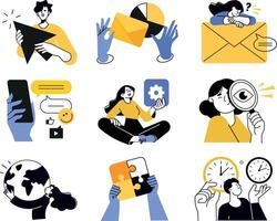 Creative business concept illustrations. illustrations of business idea launch, creativity and innovation, social network, graphic and web design, advertising, content management, communication. vector