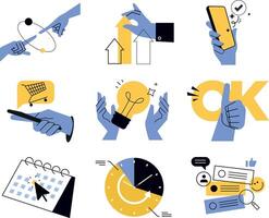 Business and finance concept illustrations of startup, business strategy and planning, ecommerce, data analytics, management, project development, for graphic and web design. vector