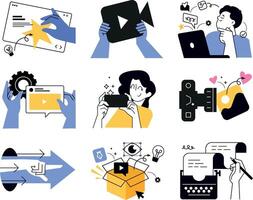 Creative business concept illustrations. illustrations of business idea launch, creativity and innovation, social network, graphic and web design, advertising, content management, communication. vector