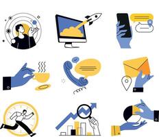 Business and finance concept illustrations of startup, business strategy and planning, ecommerce, data analytics, management, project development, for graphic and web design. vector