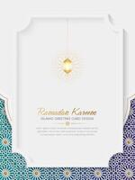 Ramadan Kareem colorful Islamic greeting card with Arabic style pattern and border frame vector