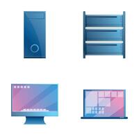 Computer equipment icons set cartoon vector. Computer and laptop device vector