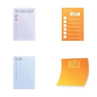 Note icons set cartoon vector. Various paper to do list vector