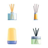 Home incense icons set cartoon vector. Incense stick and aroma lamp vector