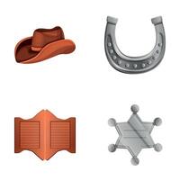 Sheriff attribute icons set cartoon vector. Wild west vector