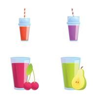 Organic juice icons set cartoon vector. Various fruit and vegetable juice vector