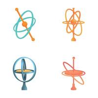 Gyroscope device icons set cartoon vector. Various gyroscope with rotating disc vector