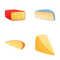 Cheese platter icons set cartoon vector. Various type of hard and soft cheese vector