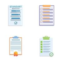 Quality control icons set cartoon vector. Various document with quality mark vector