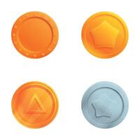 Various token icons set cartoon vector. Coin with star and triangle vector