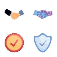 Agreement symbol icons set cartoon vector. Shield image and handshake vector