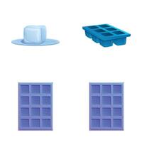 Cube tray icons set cartoon vector. Various plastic ice mold vector