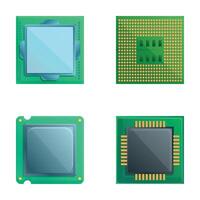Microprocessor icons set cartoon vector. Central computer processor vector