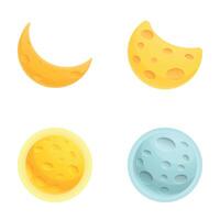 Lunar phase icons set cartoon vector. Different phase of moon vector
