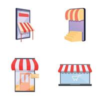 Internet shop icons set cartoon vector. Shopping online on website or mobile app vector