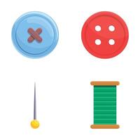 Needlework tool icons set cartoon vector. Spool of thread pin and button vector