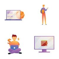 Blog monetization icons set cartoon vector. Video channel monetization vector