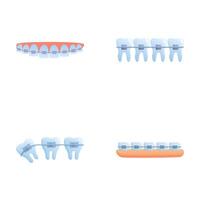 Bite correction icons set cartoon vector. Orthodontic brace system on teeth vector