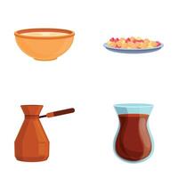 Turkish sweet icons set cartoon vector. Turkish traditional food vector