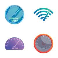 Speed meter icons set cartoon vector. Different type of speedometer vector