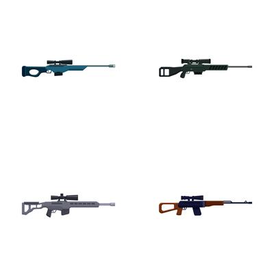 Hunting rifle icons set cartoon vector. Sniper firearm and hunter carbine