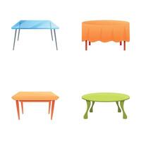 Dining table icons set cartoon vector. Table of various shape and material vector
