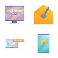 Recovery username icons set cartoon vector. Recovery of password for account vector